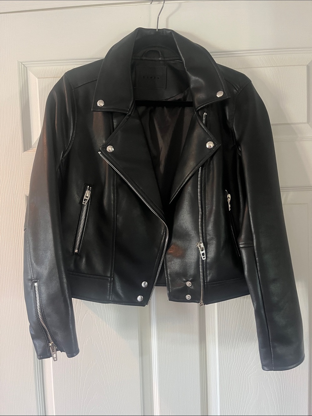 Blank NYC Black Faux Leather Moto Jacket with Silver Hardware